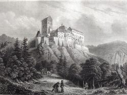 Karlštejn na rytině z roku 1860.