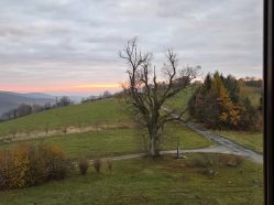 Pohled do krajiny z okna pokoje Hotelu Kopanice